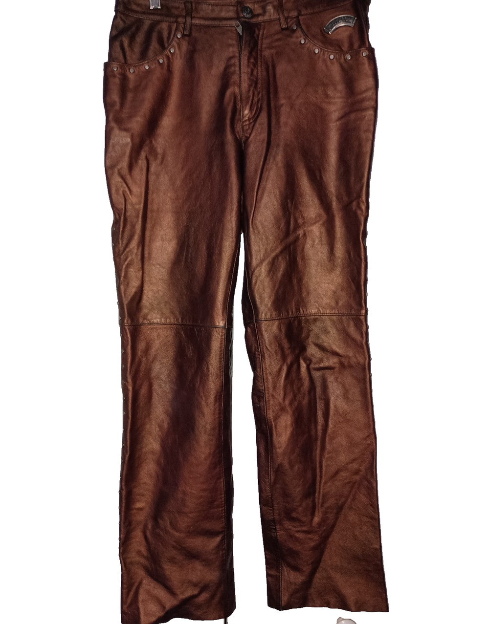 Harley Davidson Copper Leather Pants Studded Biker Women Size 4 Waist 29 Vintage